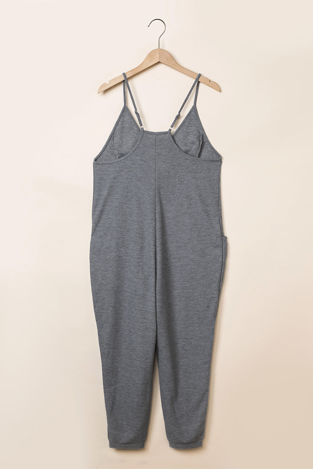 Green Textured Sleeveless V-Neck Pocketed Casual Jumpsuit