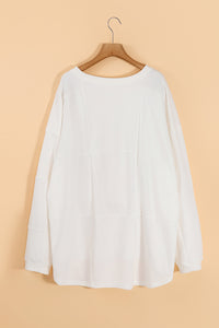 White Solid Color Patchwork Drop Shoulder Baggy Sweatshirt