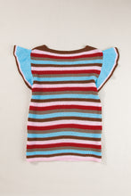 Load image into Gallery viewer, Multicolour Striped Ruffled Sleeve V Neck Sweater
