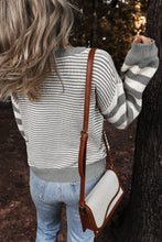 Load image into Gallery viewer, Gray Stripe Geometric Textured Drop Shoulder Sweater
