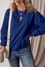 Load image into Gallery viewer, Navy Blue Solid Fleece Lined Drop Shoulder Terry Sweatshirt
