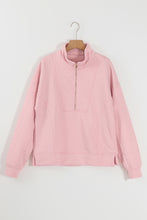 Load image into Gallery viewer, Light Pink Solid Textured Half Zipper Collared Sweatshirt
