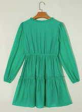 Load image into Gallery viewer, Sea Green Frilly V Neck Puff Sleeve Drawstring Shift Mini Dress
