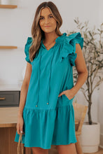 Load image into Gallery viewer, Green Tiered Ruffled Sleeves Mini Dress with Pockets
