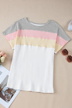 Load image into Gallery viewer, White Colorblock Patchwork Batwing Sleeve Ribbed Plus T Shirt
