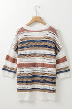 Load image into Gallery viewer, Multicolour Striped Hollow Out Half Sleeve Knitted Sweater
