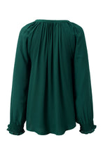 Load image into Gallery viewer, Green Pleated V Neck Puffy Sleeve Blouse
