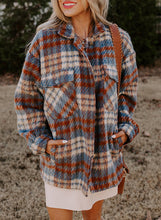 Load image into Gallery viewer, Cinnamon Plaid Print Chest Pockets Turn Down Collar Shacket
