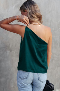 Bonbon Satin One Shoulder Loose Tank Top