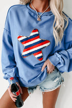 Load image into Gallery viewer, Sky Blue Sequin Trim Embroidered Star USA Pattern Sweatshirt
