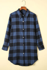 Green Turn-down Collar Plaid Shirt Coat