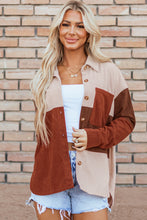 Load image into Gallery viewer, Cinnamon Colorblock Curved Hem Corduroy Shacket with Pocket
