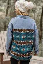 Load image into Gallery viewer, Blue Aztec Printed Denim Jacket
