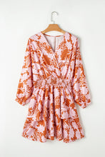 Load image into Gallery viewer, Brown Floral Puff Sleeve Smocked Waist Layered Dress
