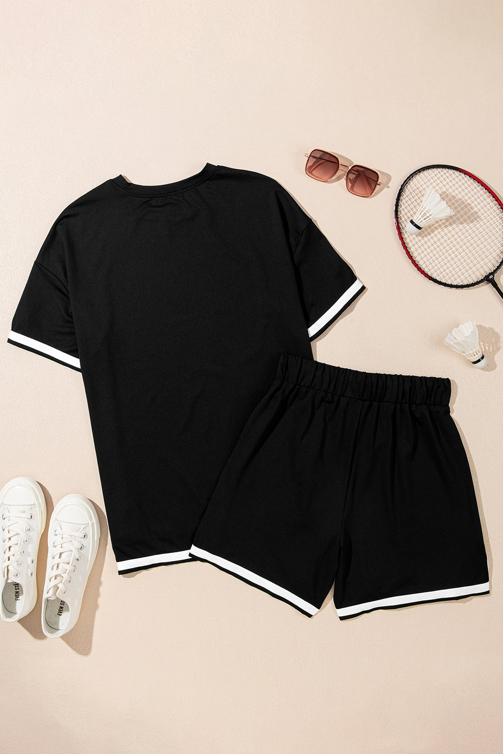 Apricot Contrast Trim Tee and Shorts Set