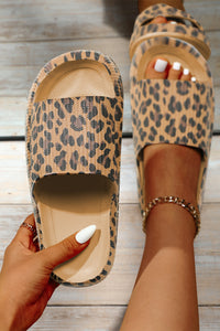 Pink Leopard Print Thick Sole Slip On Slippers