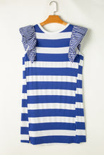 Load image into Gallery viewer, Sky Blue Stripe Contrast Ruffled Sleeve T-shirt Dress
