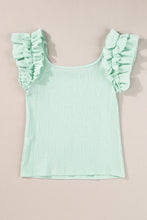 Load image into Gallery viewer, Clearly Aqua Ruffle Strap Crinkle Textured Tank Top
