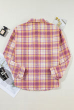 Load image into Gallery viewer, Pink Plaid Print Chest Pocket Long Sleeve Shacket
