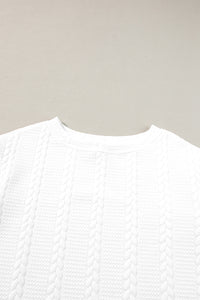 White Cable Textured Long Sleeve Round Neck Top