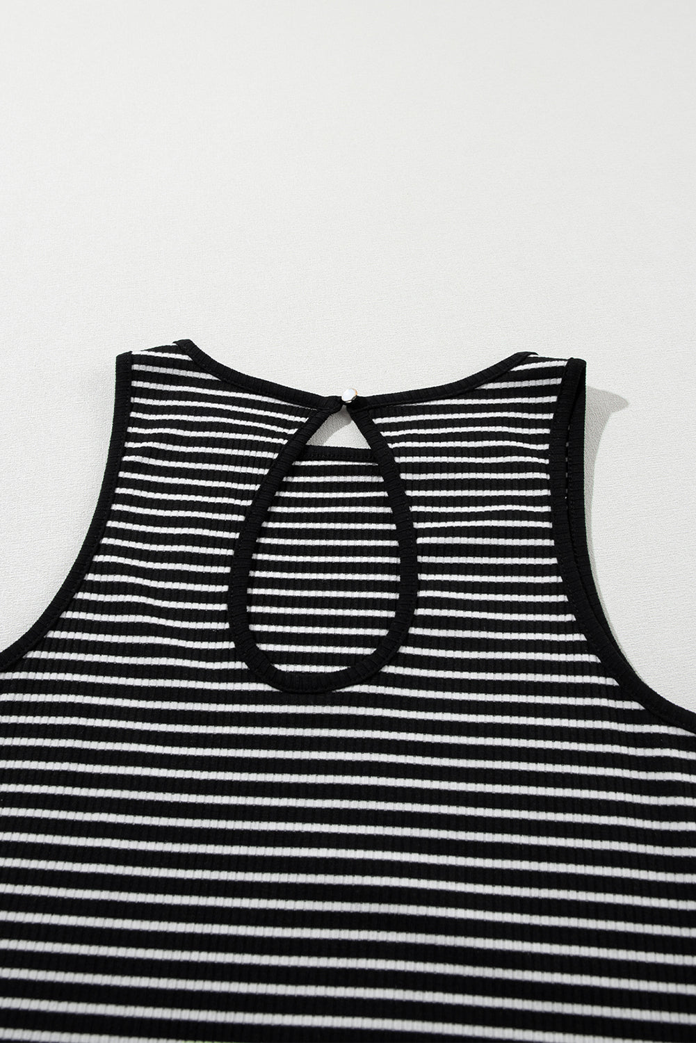 White Striped Print Ribbed Knit Sleeveless Top