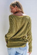 Load image into Gallery viewer, Sage Green Solid Eyelet Drop Shoulder V Neck Sweater
