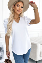 Load image into Gallery viewer, White Puff Sleeve V-Neck T-Shirt
