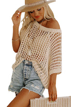 Load image into Gallery viewer, Apricot Fishnet Knit Ribbed Round Neck Short Sleeve Sweater Tee
