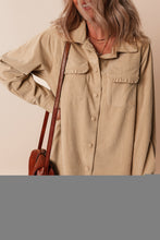 Load image into Gallery viewer, Light French Beige Solid Frilled Flap Pocket Button Up Corduroy Shacket
