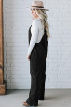 Load image into Gallery viewer, Black Solid Pocketed Loose Fit Corduroy Overall
