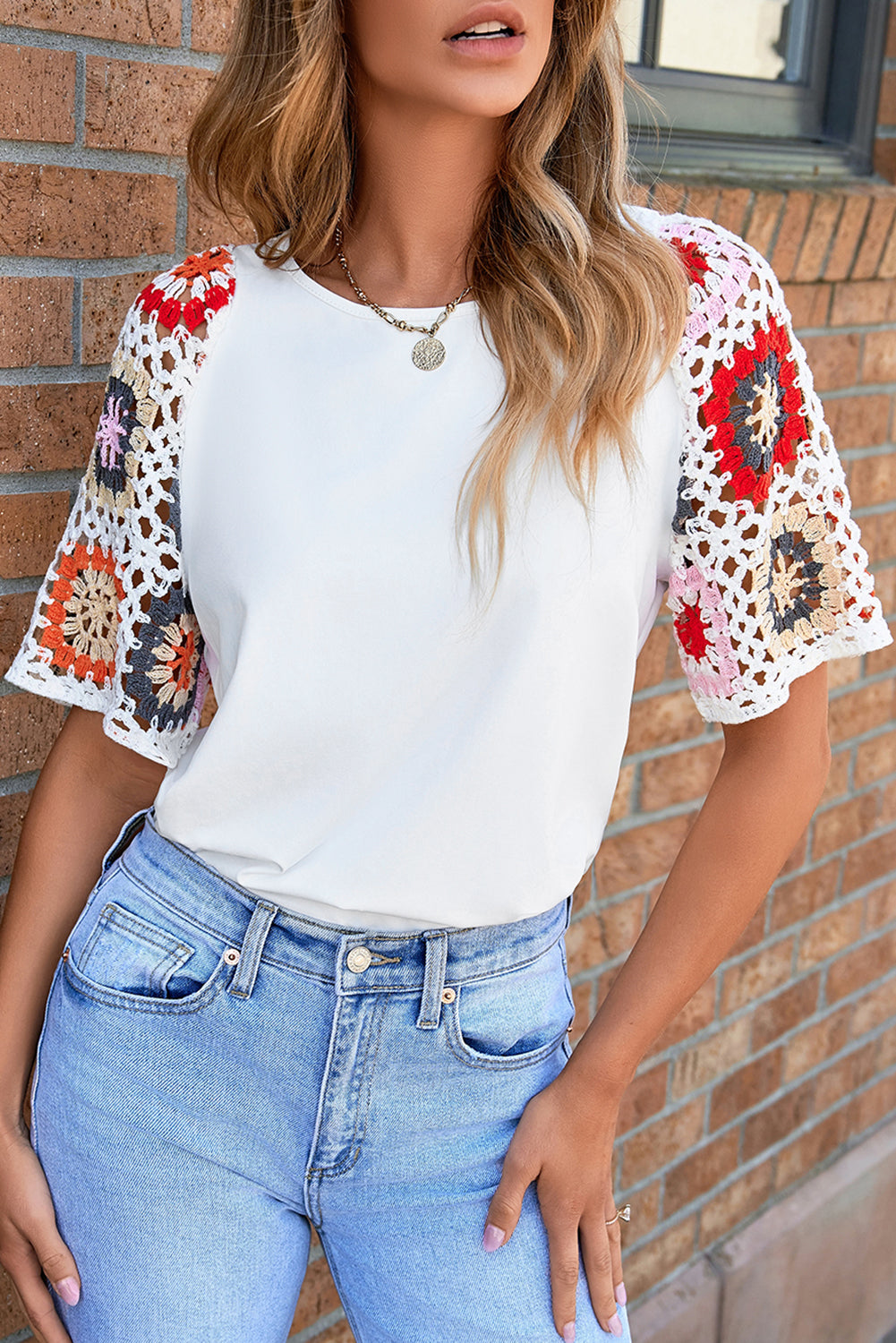 Black Floral Crochet Short Sleeve Top