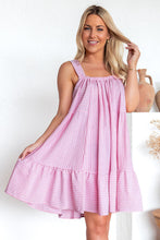 Load image into Gallery viewer, Pink Stripe Pinstriped Ruffled Hem Sleeveless Mini Flared Dress
