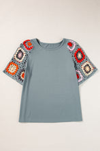 Load image into Gallery viewer, Medium Grey Floral Crochet Short Sleeve Top
