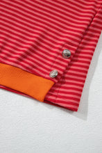 Load image into Gallery viewer, Tomato Red Two Tone Striped Side Buttons Drop Shoulder Top
