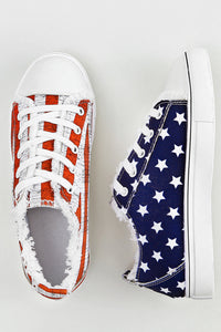 Blue American Flag Lace-up Canvas Flat Shoes