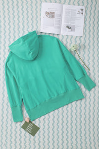 Green Batwing Sleeve Pocketed Henley Hoodie