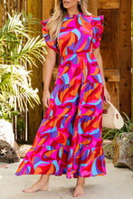 Load image into Gallery viewer, Orange Abstract Printed High Waist Ruffle Tiered Long Dress
