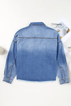 Load image into Gallery viewer, Sky Blue Sequin Patchwork Flap Pockets Raw Hem Denim Jacket
