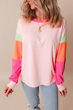 Load image into Gallery viewer, Green Colorblock Patchwork Long Sleeve Loose Top
