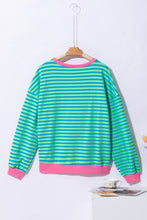 Load image into Gallery viewer, Sky Blue Stripe Oversized Contrast Trim Pullover Sweatshirt
