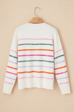 Load image into Gallery viewer, White Colorful Striped Ribbed Trim Sweater
