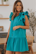 Load image into Gallery viewer, Green Tiered Ruffled Sleeves Mini Dress with Pockets
