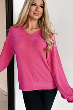 Load image into Gallery viewer, Rose Red Textured Long Sleeve V Neck Top
