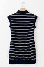 Load image into Gallery viewer, Blue Stripe Quarter Zip Collared Cap Sleeve Mini Dress
