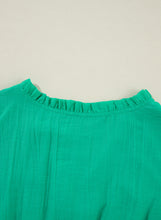 Load image into Gallery viewer, Sea Green Frilly V Neck Puff Sleeve Drawstring Shift Mini Dress
