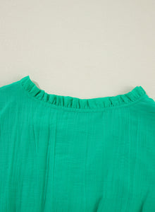 Sea Green Frilly V Neck Puff Sleeve Drawstring Shift Mini Dress