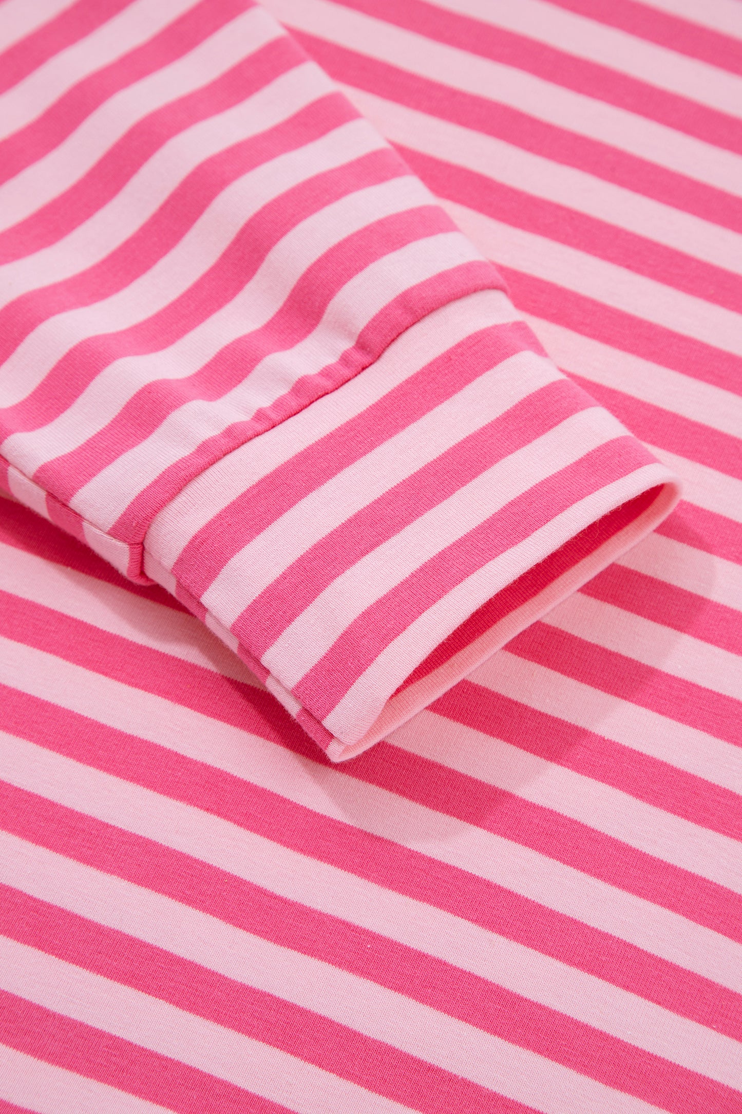 Pink Stripe Drop Shoulder Round Neck Top and Buttoned Straight Pants Two Piece Set