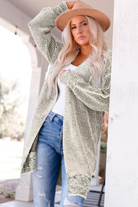 Yellow Plaid Knitted Long Open Front Cardigan