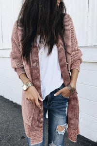 Yellow Plaid Knitted Long Open Front Cardigan