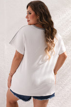 Load image into Gallery viewer, White Colorblock Patchwork Batwing Sleeve Ribbed Plus T Shirt
